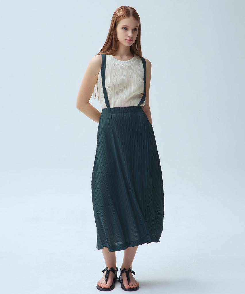 Waiowai Suspender Curve Pleated Long Skirt_2 Colors