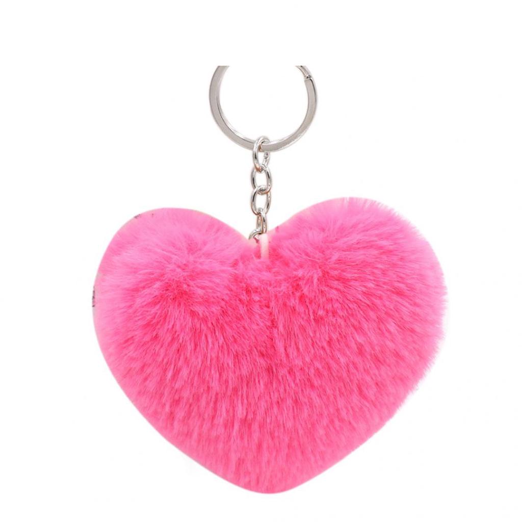 Car Handbag Pendant Heart Shape Fluffy Keychain Key Buckle Pompom