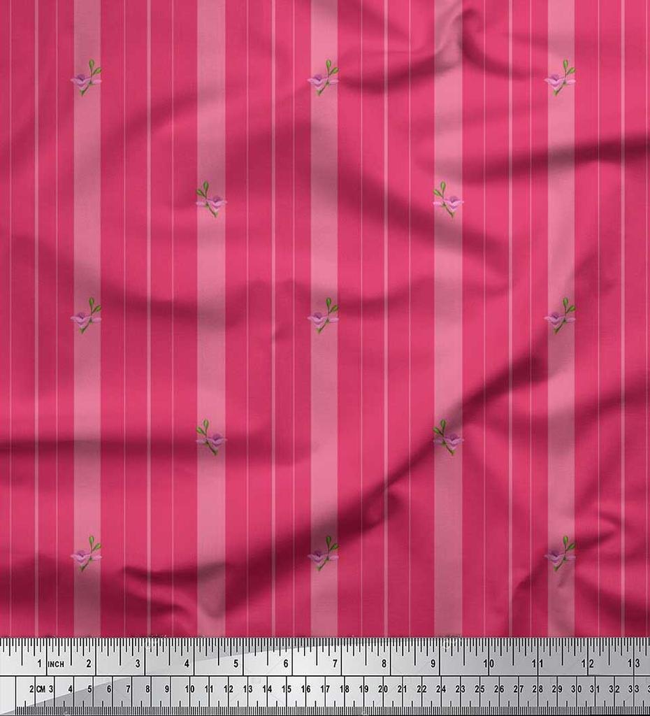 Soimoi Japan Crepe Satin Fabric Artistic Floral & Stripe Fabric Prints By metre 42 Inch