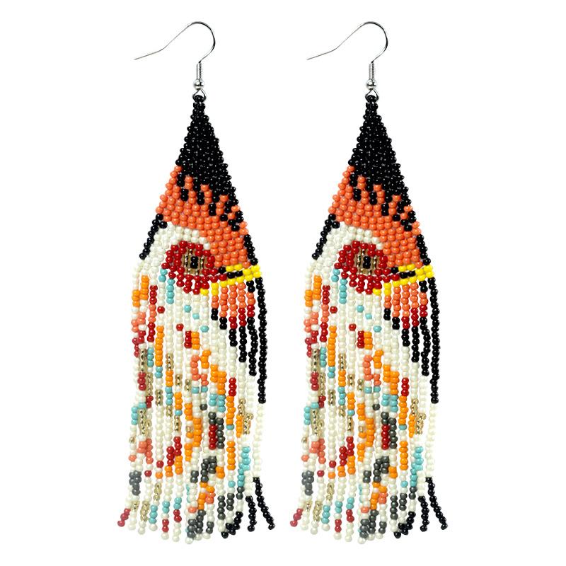 1 Pair of Bohemian Beaded Colorful Geometric Long Earrings as Earring Accessories