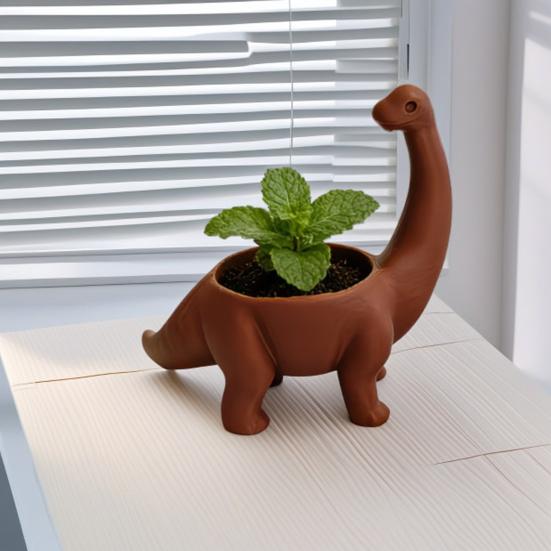 3D Printed Dinosaur Planter Creative Brachiosaurus Plant Pot Mini Storage Jar Candy Holder Desktop Ornament for Office Home Indoor Outdoor