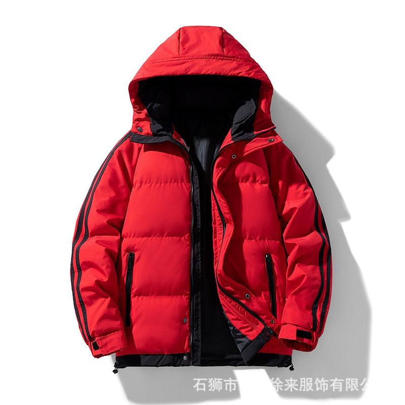 Winter thickened hooded feather cotton-padded jacket men's two bars jacket cotton-padded jacket men's clothing can be printed OO cotton-padded jacket