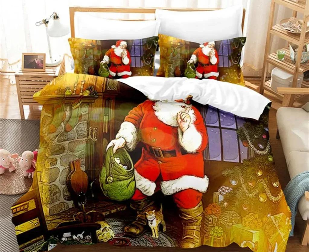 Christmas Quilt Cover Bedding Set Duvet Comforter Pillow Case Twin Queen King Double Full Single 3Pcs Bedroom Decor Women Gift