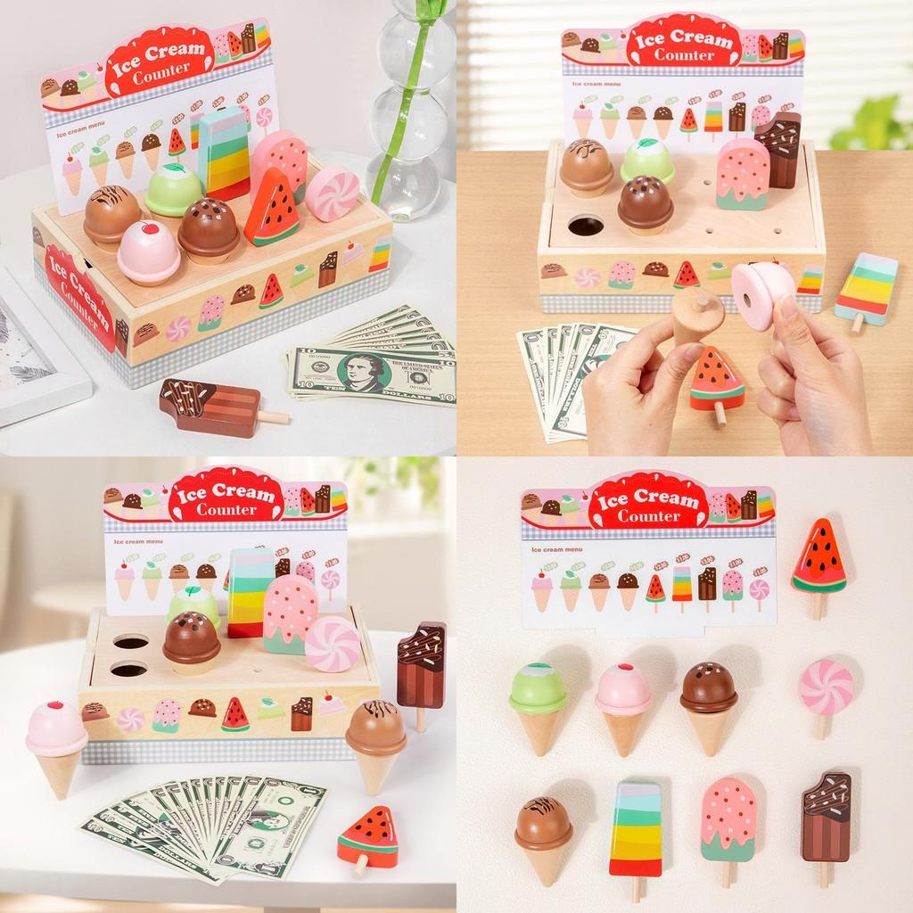 Children Ice Cream Shop Toy Wooden Construction Creative Pretend Role Play Gift