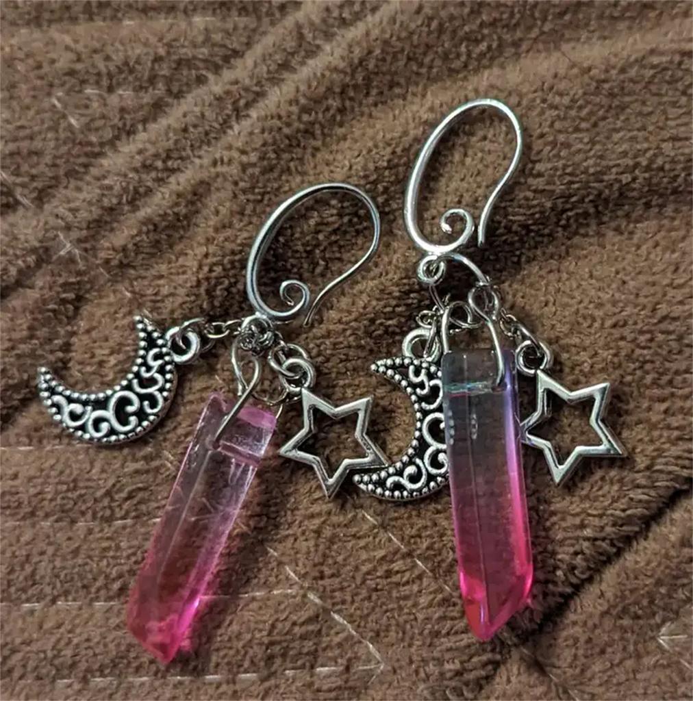 Gothic Stil Mond Sterne Künstliche Quarz Kristall Anhänger Baumeln Ohrringe Hexe Schmuck Halloween Party Zubehör Ohrringe Haken Ohrringe Für Frauen