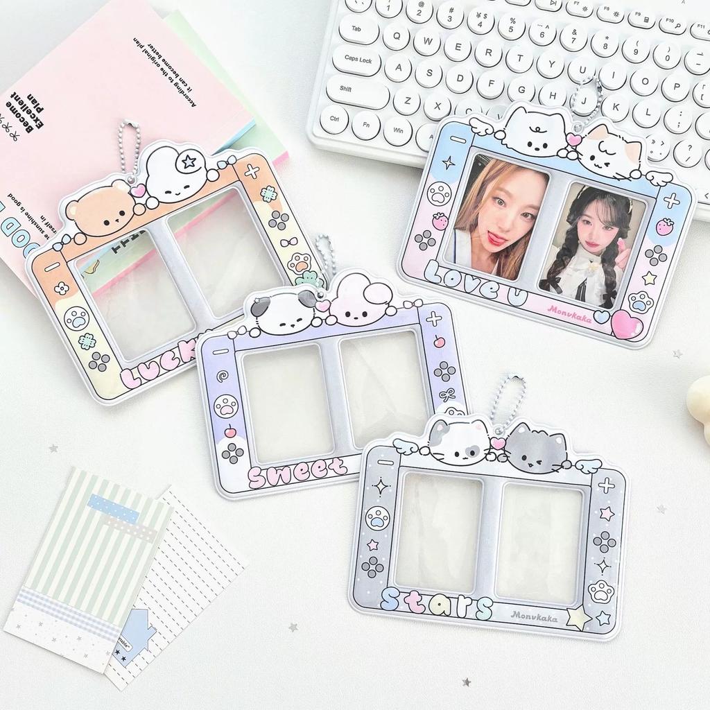 MINKYS Cute Bear 3-inch CP Card Holder Heart-Shaped 2 Grid Card Holders Photo & ID Protectors Idol Photo Card Organizers