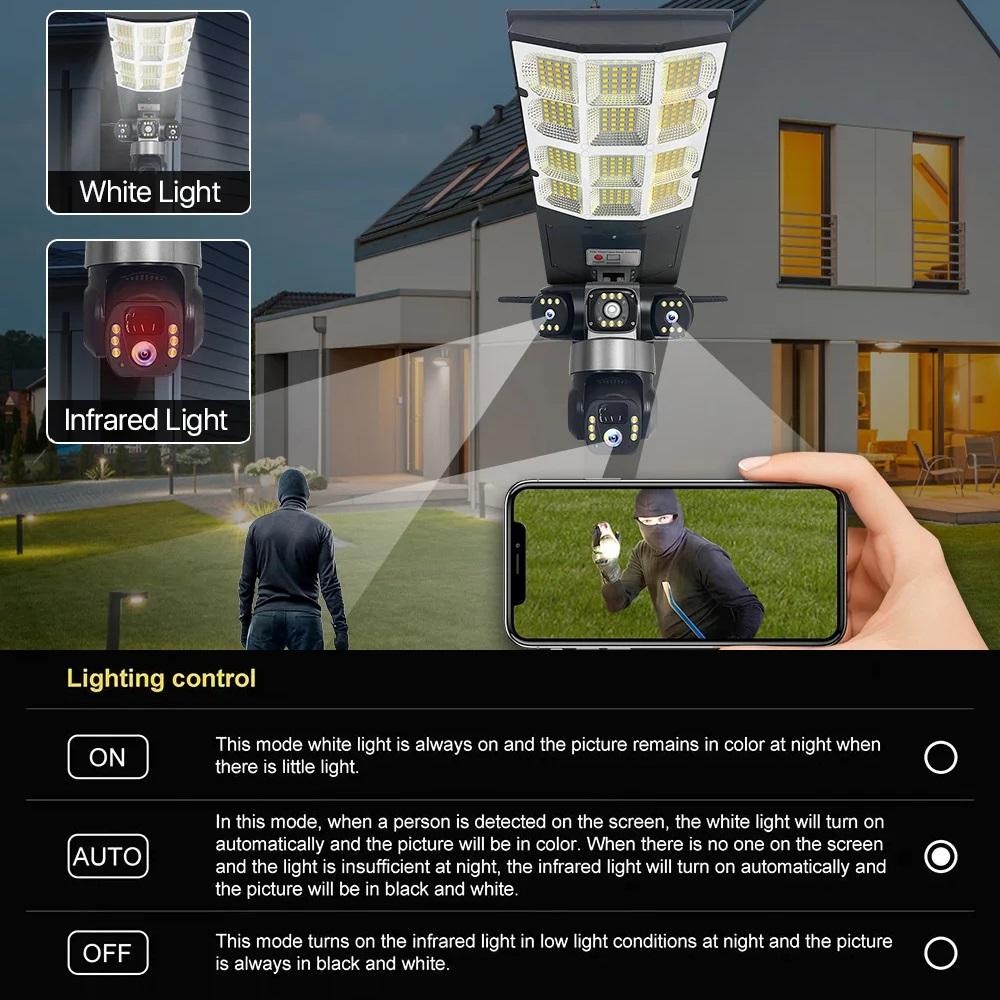 Moniteur Solaire 4G Multifonction Basse Consommation Télécommande Réverbère WIFI Caméra Intelligente Trois Écrans
