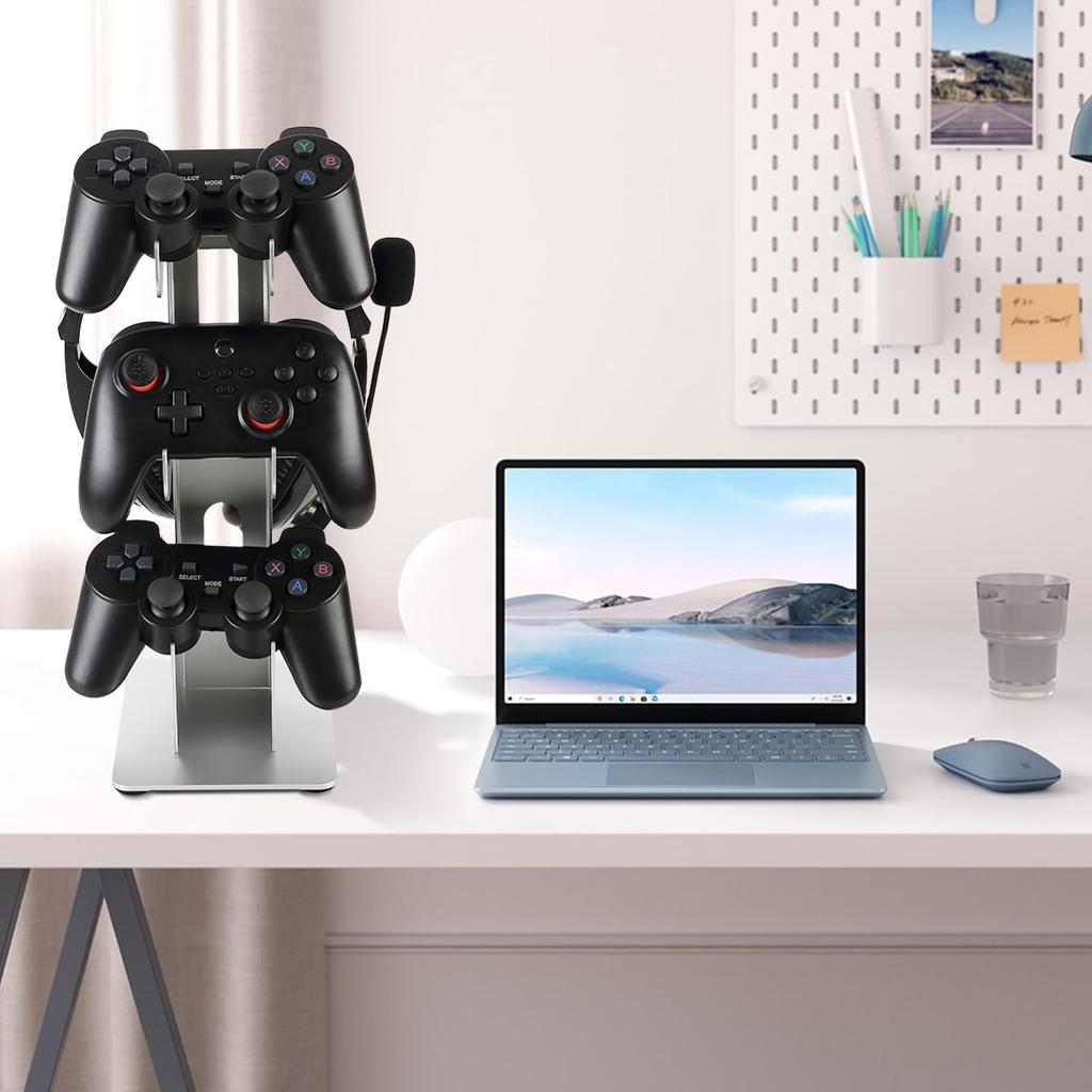 ANDCHI Controller Stand, 3-Tier Headphone Stand, Storage, Game Controller Stand, Desktop Stand, Non-Slip, Compatible with PS5, PS4, and Switch