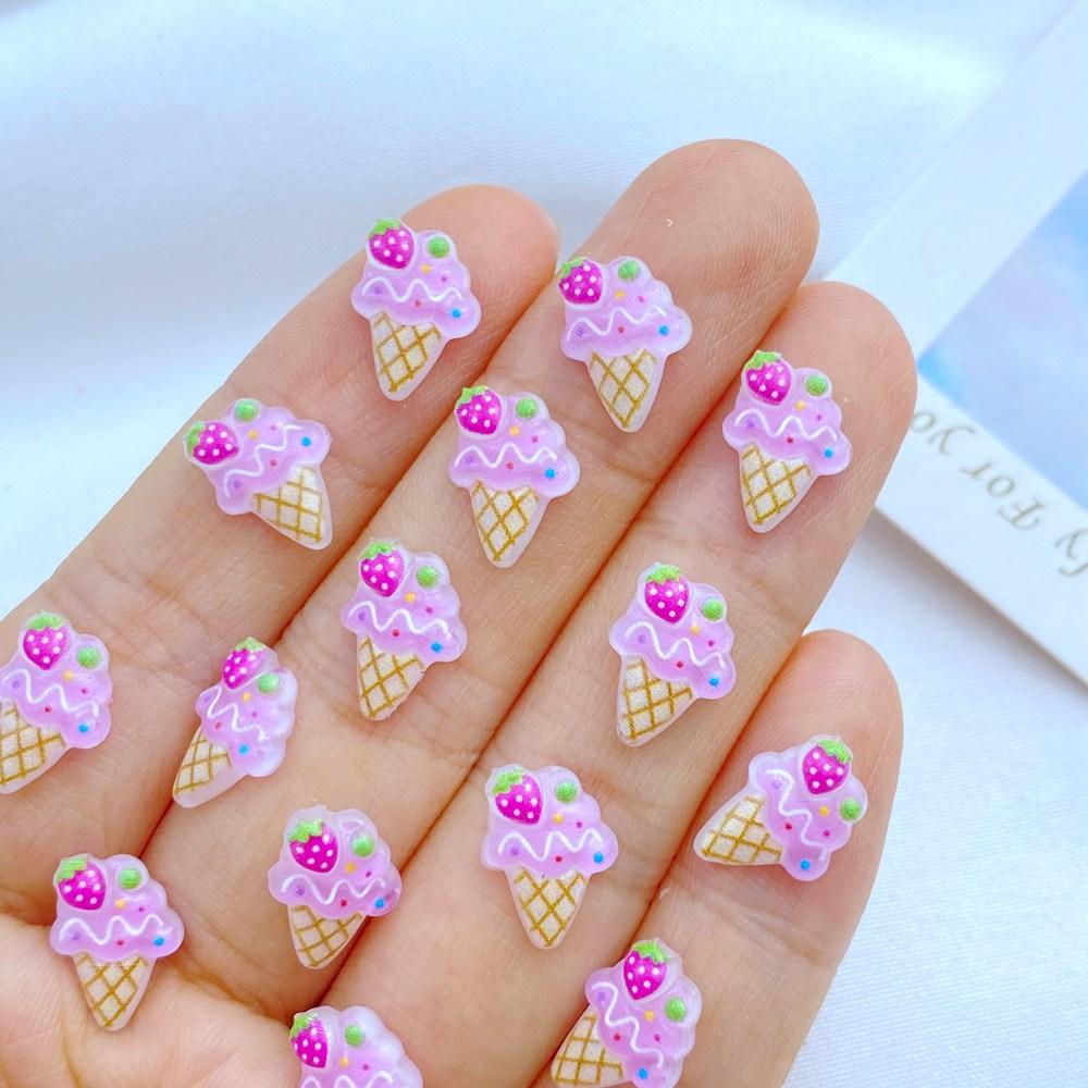 50 Peças Novas Fofas Resina Mini Sorvete, Série Bolo Parte Traseira Plana Manicure Enfeites Para Laços de Cabelo Acessórios