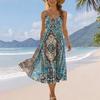Sleeveless Spaghetti Strap Midi Dress Bohemian Floral Print Casual Summer Flowy Sundress for Women Vacation Beachwear