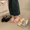 Women Slippers Summer Fashion Butterfly-knot Satin Women Slipper Slip On Ladies Sandal Thin High Heel Outdoor Dress Slides Shoes