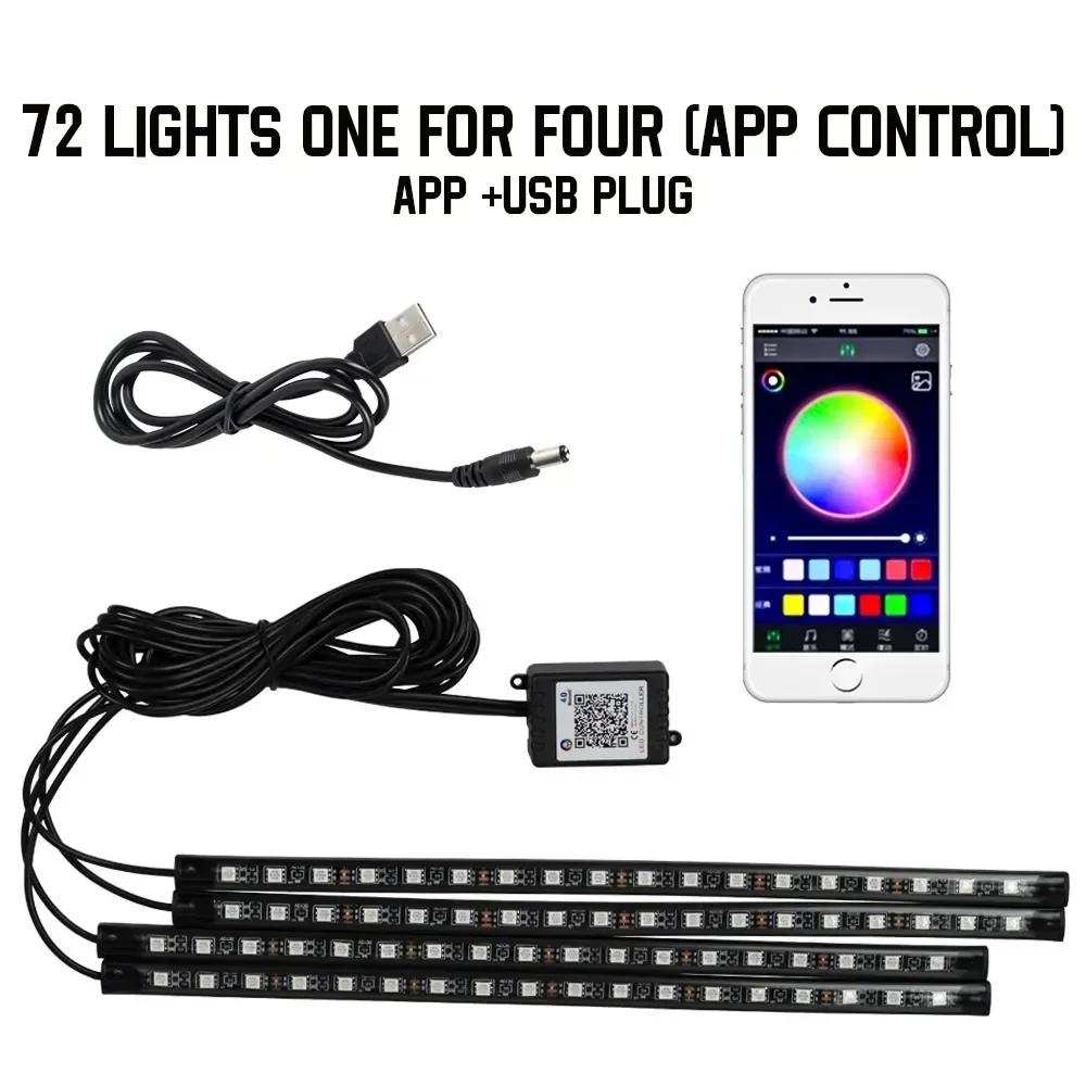 Car RGB LED Strip Light Automotive Interior Foot 36/48 LED APP/Remote/Voice Control Atmosphere Decorative Lamp Ambient Amagi
