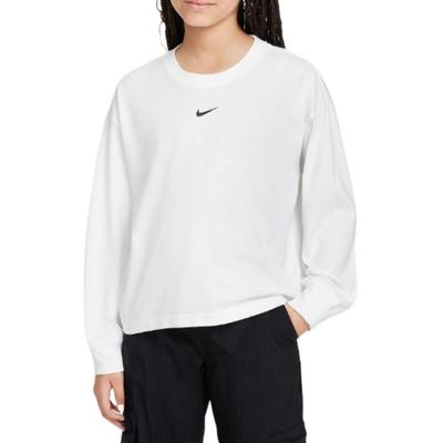 Nike Comfortable Soft Cotton Loose Long Sleeve T-Shirt Kids Tops White FZ5535-100