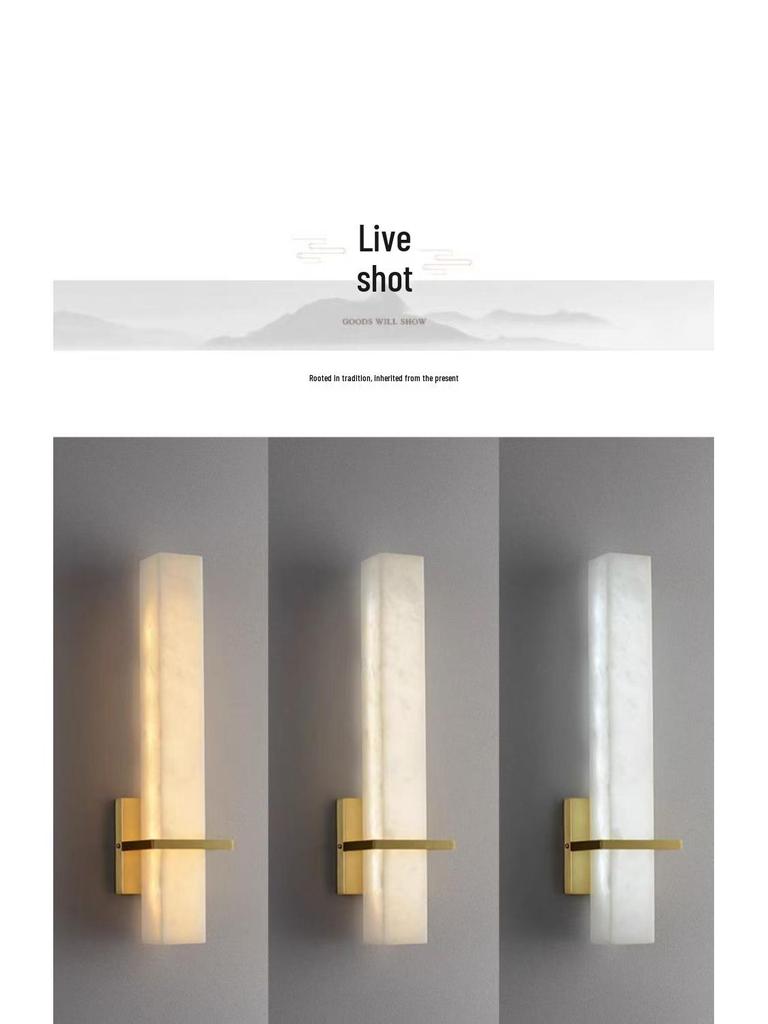 Modern Minimalist Marble and Copper Wall Lamp for Living Room, Study, and Bedroom