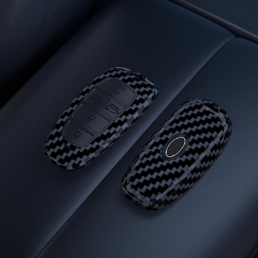 Carbon Car Key Cover Auto Shell Fob Case Keychain for Hyundai Santa Fe Tucson 2022 NEXO NX4 Atos Solaris Prime 2021