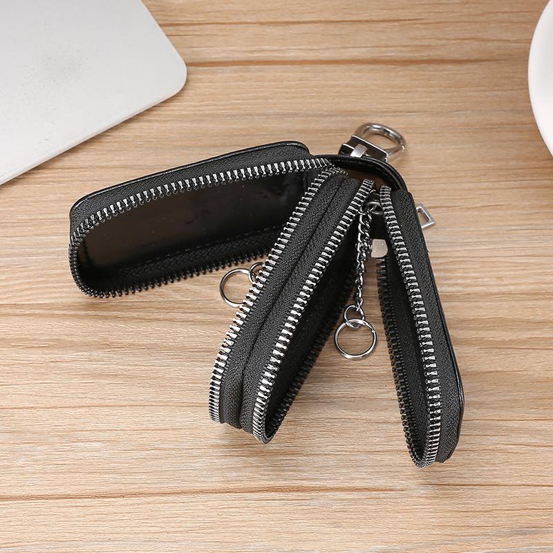 Cowhide Pu Leather Double-Layer Key Case - Secure Waist Hanging Car Key Storage - Stylish Mini Bag For Interior Accessories