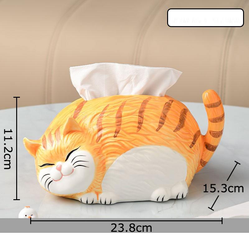 Lovely Cartoon Ginger Cat Ceramic Tissue Box Coffee Table Desk Decoration Creative Tissue Box Bedside Table Paper Towel Case