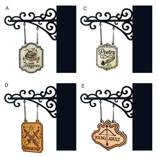 Book Nook Shelf Signs Halloween Themed Genre Labels with Hanging Brackets Library Decor for Fantasy Romance Dark Academia Book