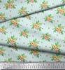 Soimoi Blue Japan Crepe Satin Fabric Stripe & Anemone Floral Fabric Prints By metre 42 Inch