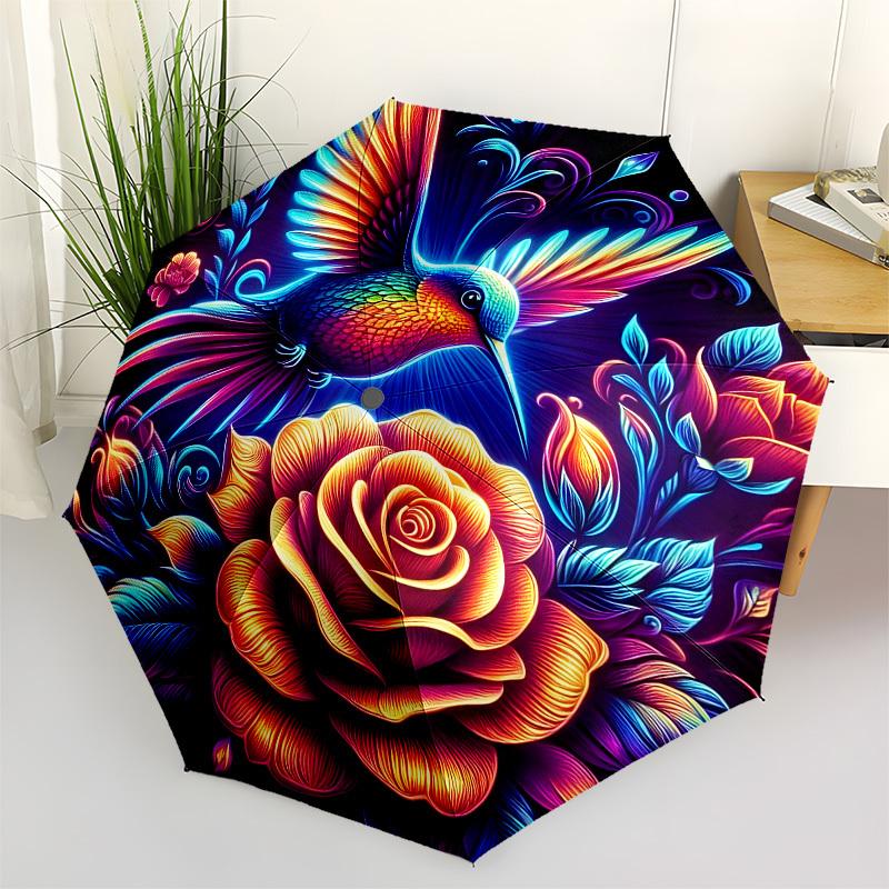 

1pc Colorful Hummingbird Floral Illustration Umbrella with Plastic Handle,Suitable for All Seasons Home Travel Outdoor UmbrellaB1642