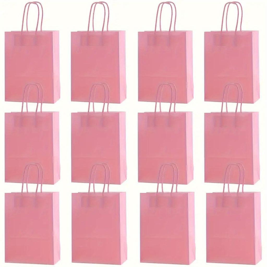 12pcs Kraft Paper Bags with Handles 6.3×8.7Inces Gift Bags Pink&Rose Red Handbag for Valentine's Day Wedding Party Decor ZSY