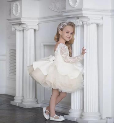 Langärmliges Hochzeits- und Partykleid mit Spitze und Pailletten für Kinder