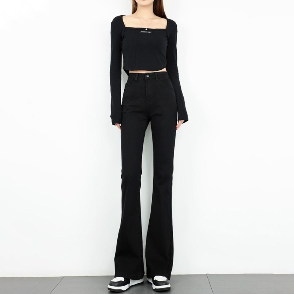 Korean Version of Micro-pull Jeans Women's Spring and Autumn New High-waisted Slim-fitting and Thin Versatile Chic Horn Jeans