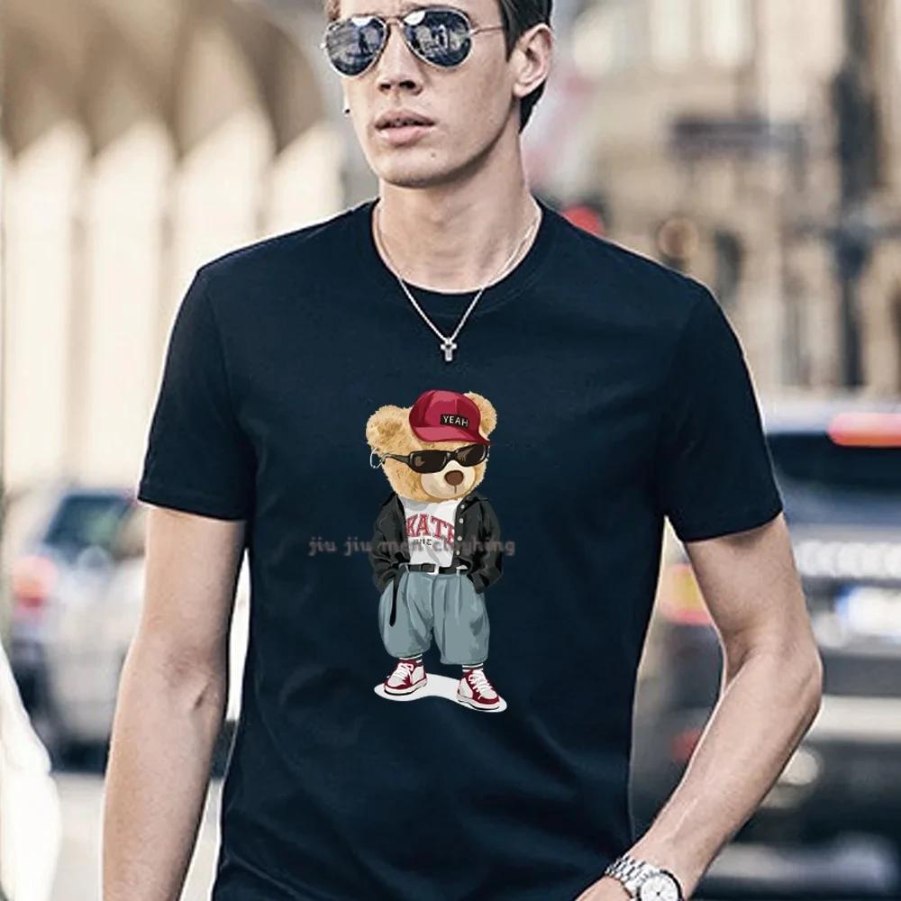 Funny Cartoon Bear Summer Men T Shirt High Quality Short Sleeve Cotton Unisex Birthday Gift Lover T-shirts Streetwear Tees
