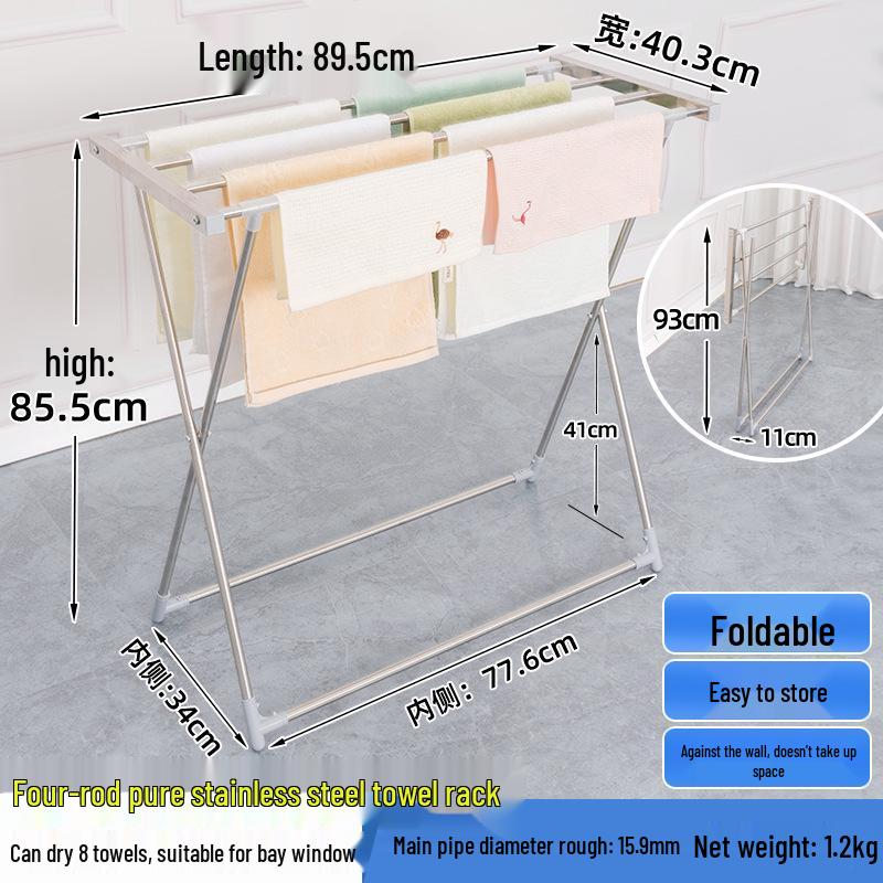 Compact Foldable Stainless Steel Towel Rack for Bathroom and Bay Window Drying