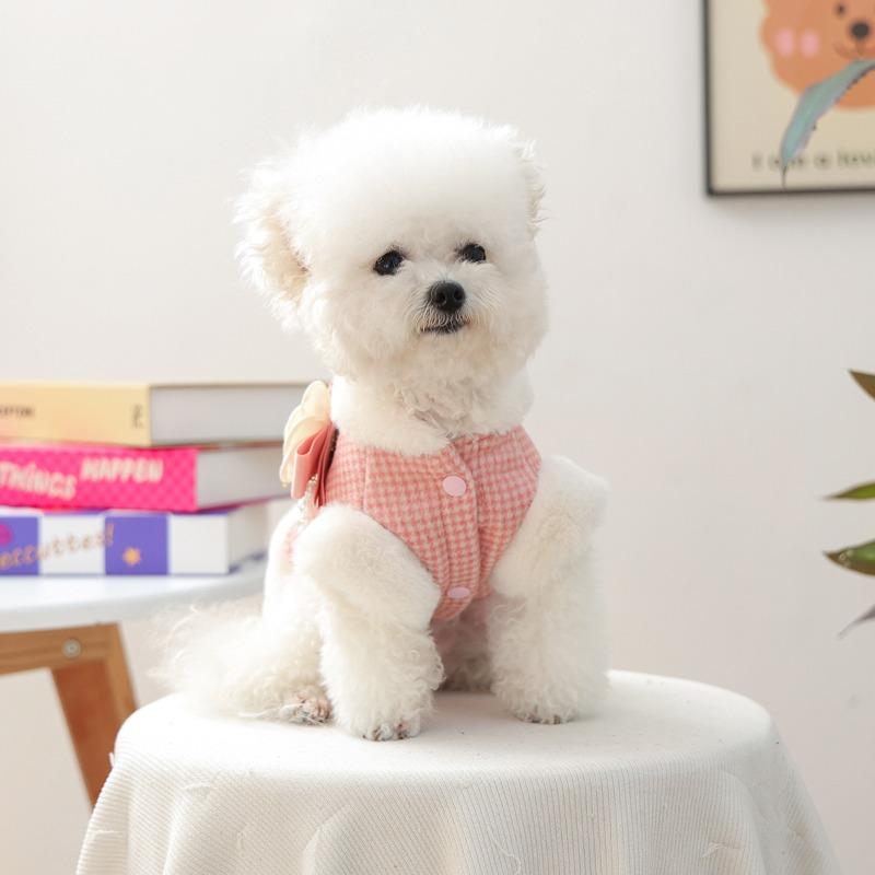Dog Fragrance Coat Pet Clothes Autumn Winter Velvet Thickened Warm Vest ForDog Cat Pink Fragrant Flower Pearl Sleeveless Clothes