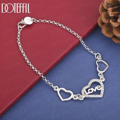 Bracciale a Cuore in Argento Sterling 925 Gioielli Moda Matrimonio