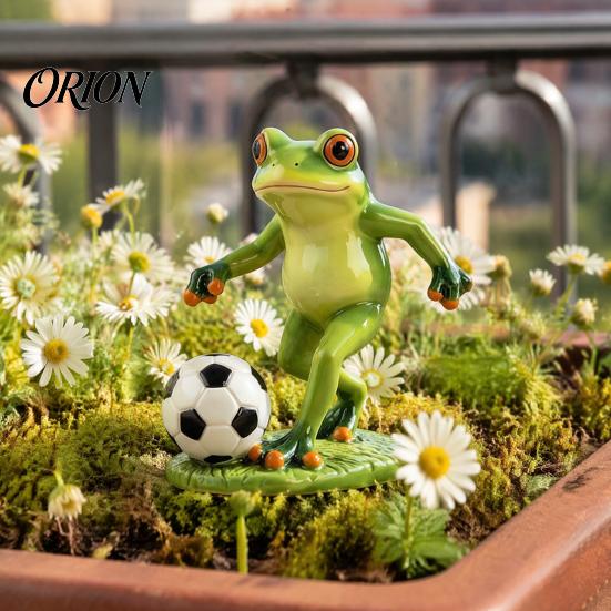 Cute Frog with Football Player Statue, Garden Whimsical Stable Resin Figurine for Outdoor Indoor Table Decor