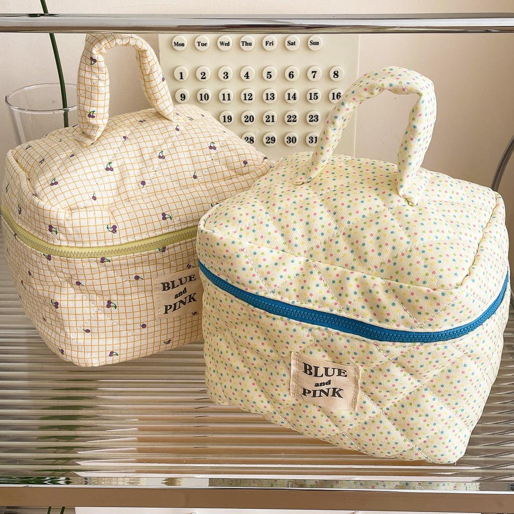 Retro Floral Women's Cosmetic Bag Makeup Case Vintage Plaid Female Travel Storage Bags Large Capacity Girls Handbag Clutch Purse
