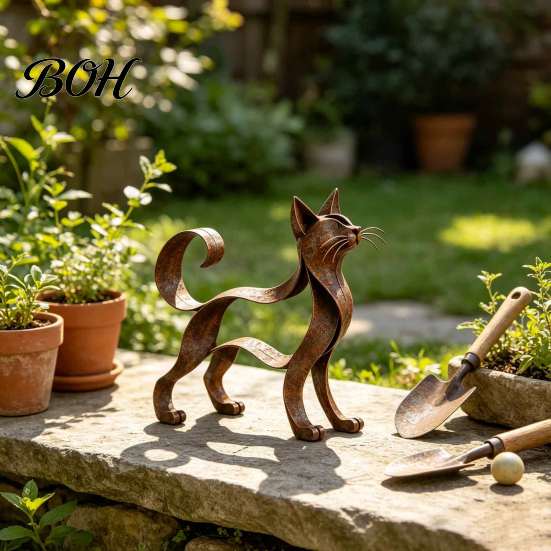 Housewarming Decor for Home Metal Hollow Cat Figurine, Retro Silhouette Art Sculpture, Rustic Elegant Shadow Sculptures Statue Living Room Desktop