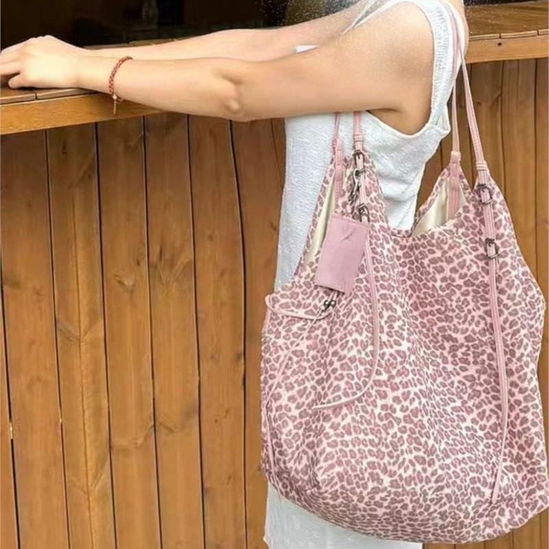 Hot Girl Retro Pink Leopard Tote Bag Women Large Capacity Hobos Handheld Shoulder Bag Ladies Fashion Commute Daily Underarm Bags