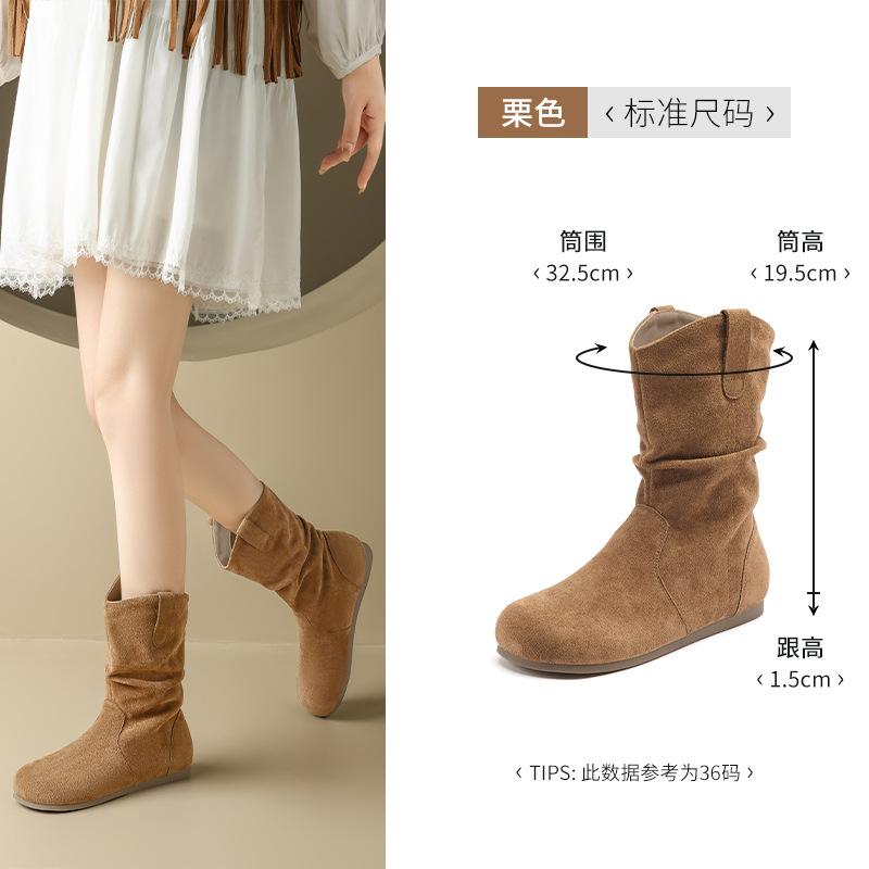 Short Boots Women's New Winter Velvet Retro Stacked Martin Boots Maillard Western Cowboy Boots
