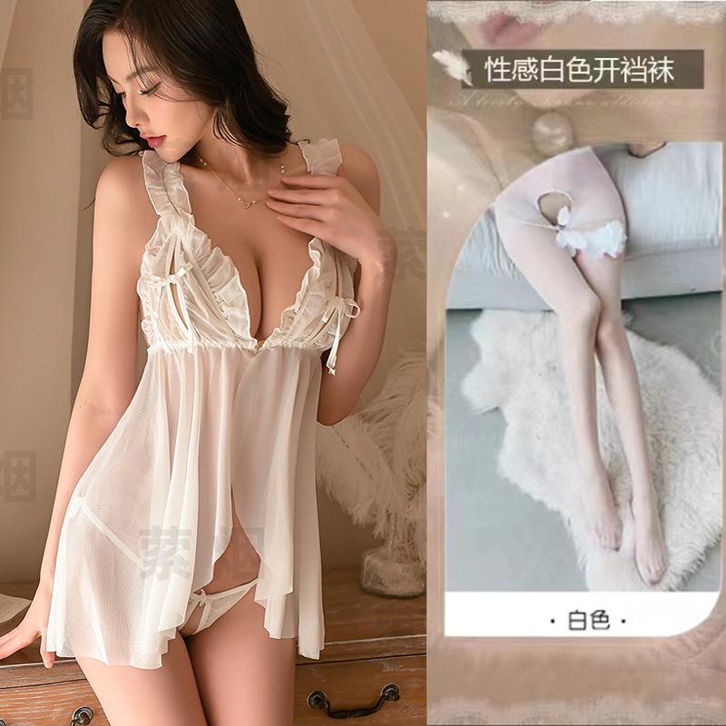 Sexy underwear sexy pajamas female seduction chest split hollow suspender perspective nightdress