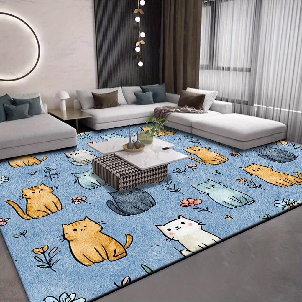 VIKAMA Cartoon Cute Cat Carpet Blue Large Area Rugs Easy To Clean Doormat Rug For Bedroom Carpet For Live Room Home Decor