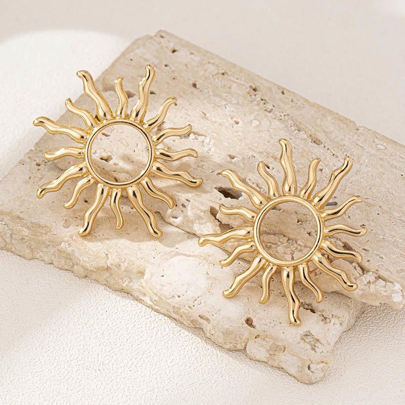Retro Style Elegant Sunflower Sun Earrings For Women's Gatherings, Zircon Accessories, Fashionable Multifunctional Earrings