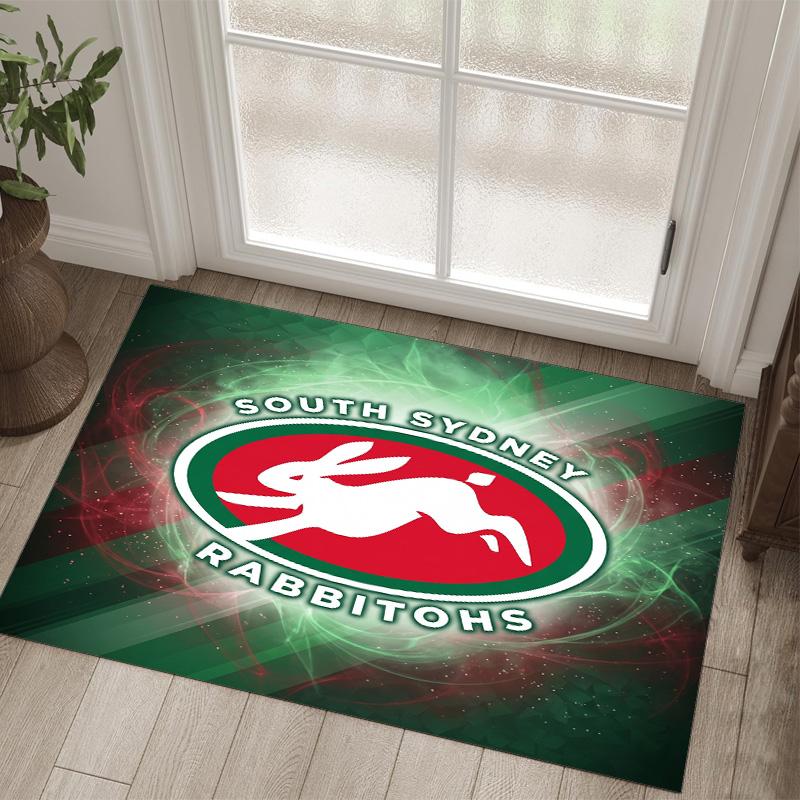 South Sydney Rabbitohs Design Crystal Velvet Carpet Cozy Non?Slip Printed Rug For Bedroom Living Room Entrance