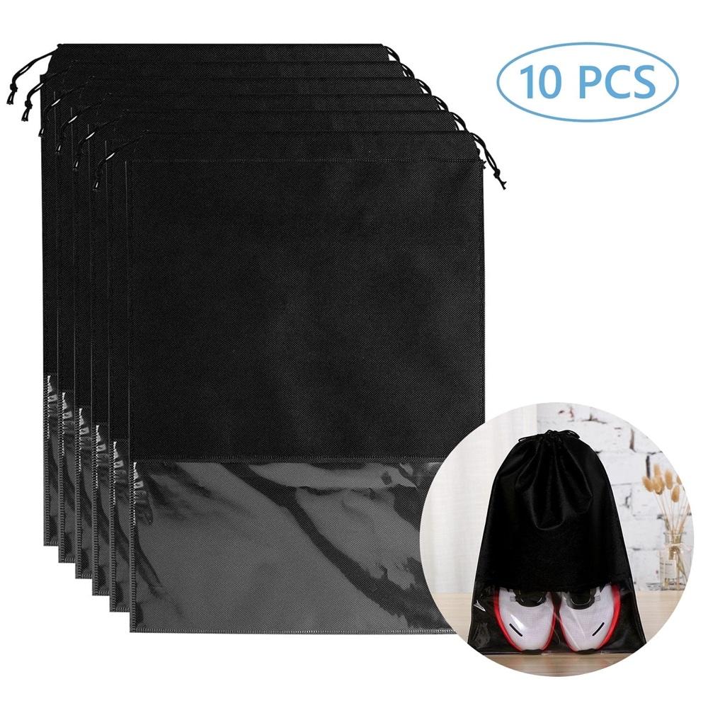 Tripumer 10 Pcs Travel Shoe Bags Portable Shoe Bags Non-Woven Fabric Travel Shoe Bags with Rope for Men and Women Black чёрный