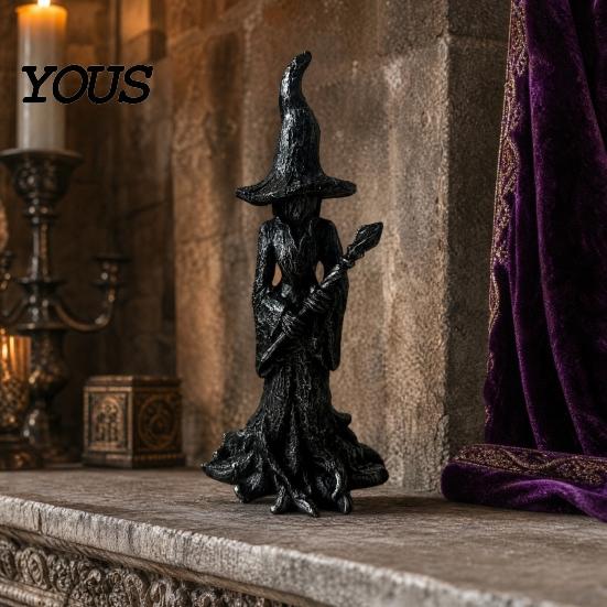 Resin Witch Decoration Statue, Gothic Halloween Figurine, Dark Night Collectible Fantasy Ornament for Desktop, Bookshelf, Home, Office Decor Art