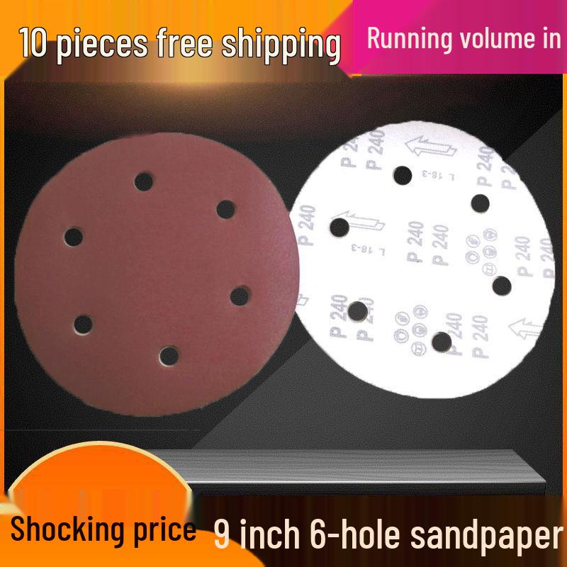 

9 Red 6-Hole Flocking Sandpaper Disc for Wall Putty Sanding