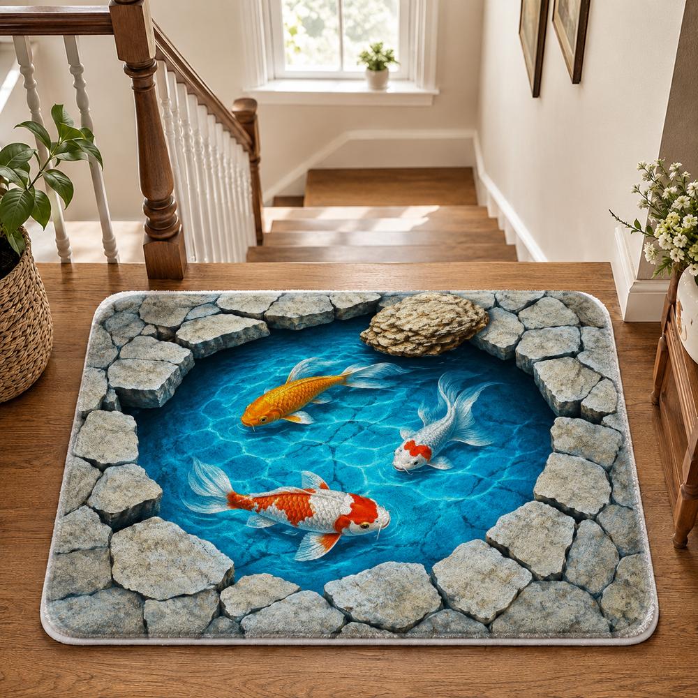 Mystic Koi Pond Floor Mat Flannel Rug Non Slip Absorbent Soft Washable for Entryway Hallway Bathroom Kitchen Decor