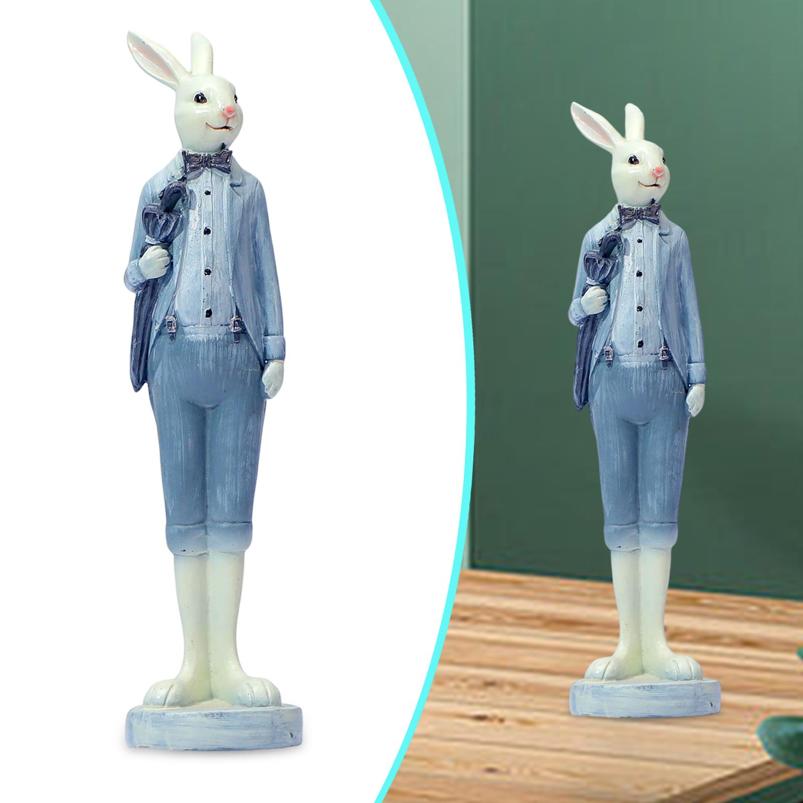 

Фигурка кролика из смолы Настольное украшение Весенний декор Милое искусство Поделка Скульптура животного для туалетного столика Прихожей Подоконника Офиса