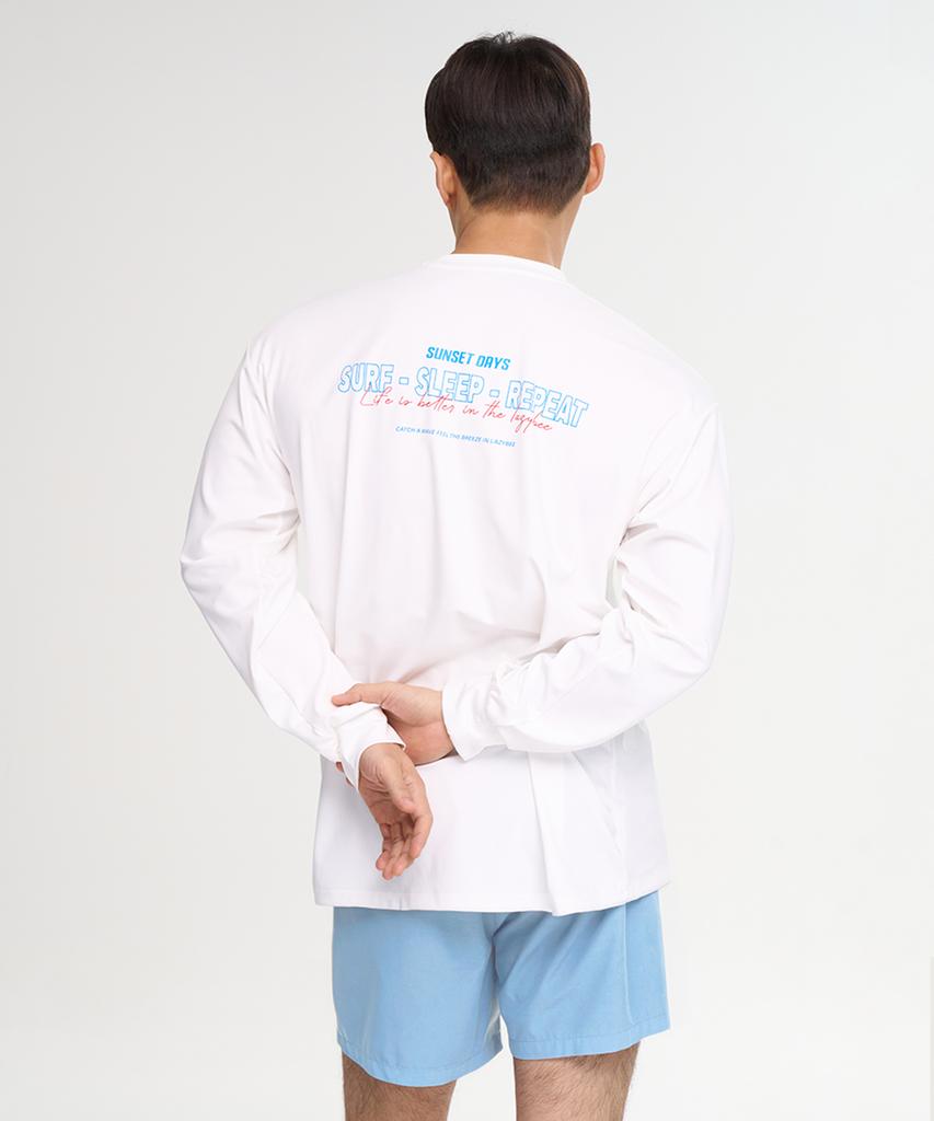 Leijibi [Set] Dry-Cooling Oversized Long Sleeve Rash Guard + Swim Shorts Set M White