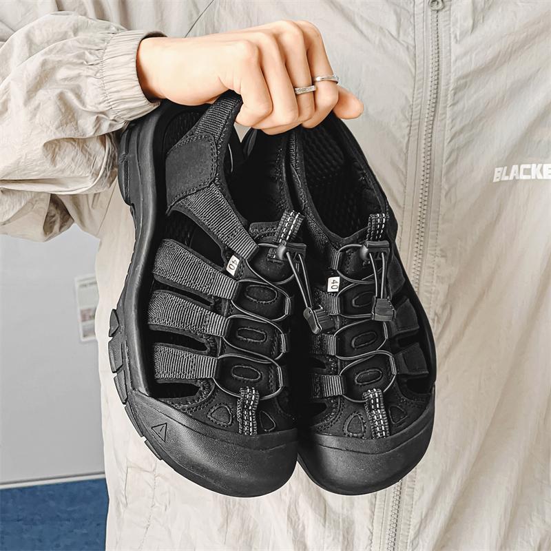 Svarta Sommar Strandtofflor Herr Dam Utomhus Vattenskor Vandring Camping Klättring Aqua Skor Andningsbara Sandaler för Herrar