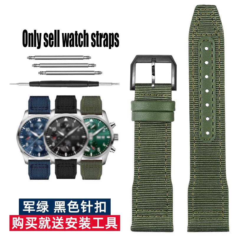 20 21 22mm Braccialetto Blu Verde di Alta Qualità per Orologio IWC Cinturino in Nylon e Vera Pelle Big Pilot Little Prince Mark 18