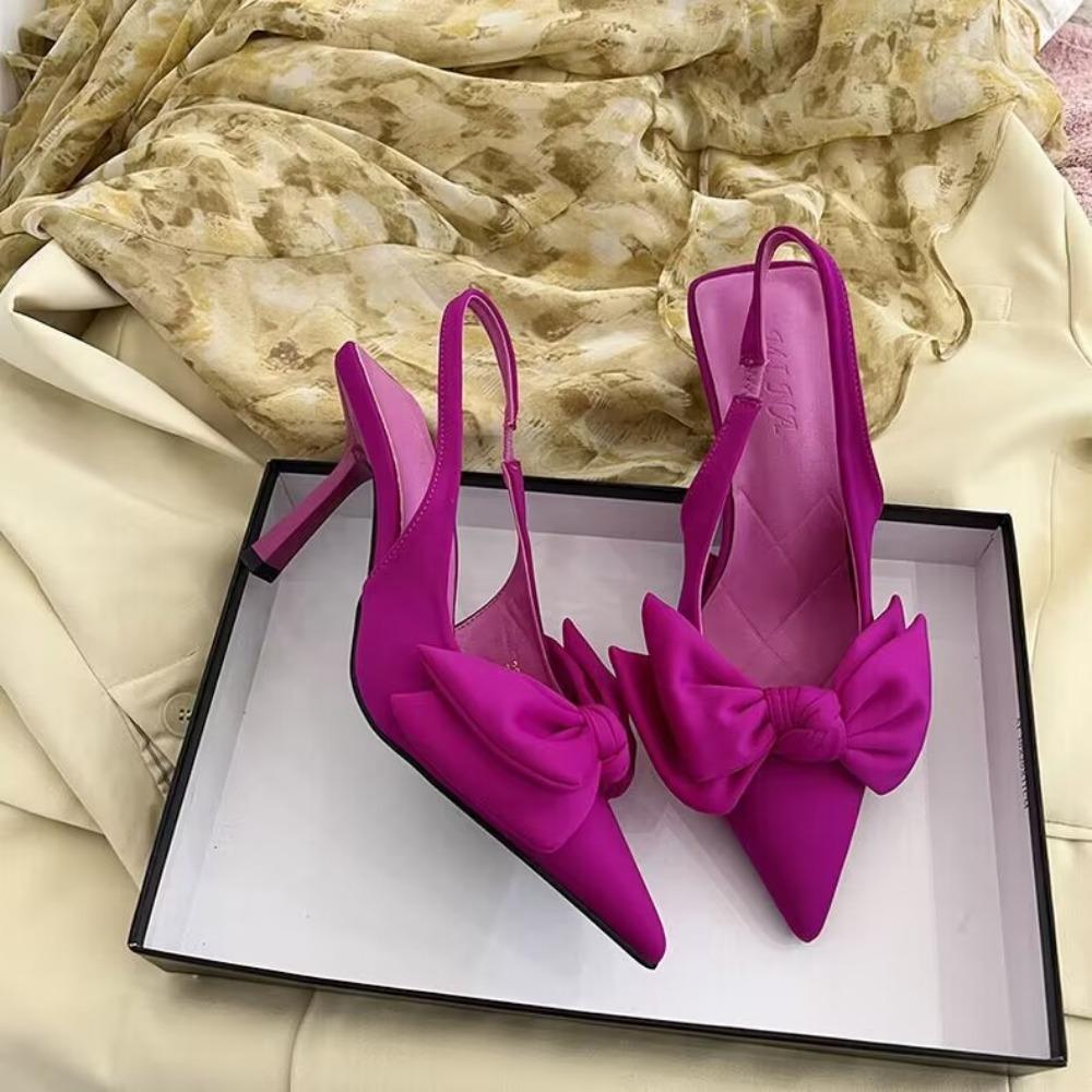 Fashion Women Shoes Summer New Butterfly Knot Women Slingbacks Heels Shoes Sexy Dress Thin Heel Pointed Toe Ladies High Heels Pumps