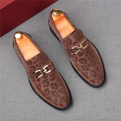Neue Herren Leopardenmuster Wildleder Ballerinas Schuhe Männlich Designer Metall Schnalle Loafer Heimkehr Hochzeitskleid Schuhe
